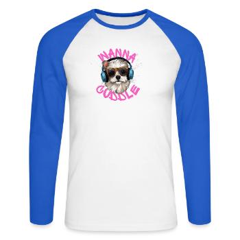 Willst kuscheln - Unisex Baseballshirt langarm - Weiß/Royalblau - Vorne - Nik (191cm)