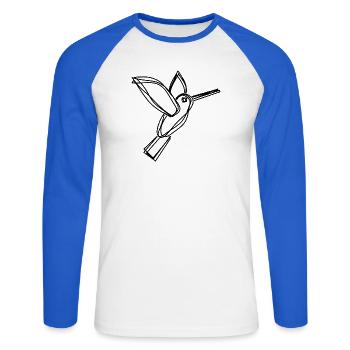 Kolibri handgezeichnet - Unisex Baseballshirt langarm - Weiß/Royalblau - Vorne - Nik (191cm)