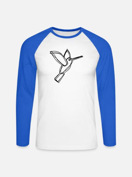 Kolibri handgezeichnet - Unisex Baseballshirt langarm - Weiß/Royalblau