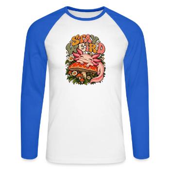 Axolotl Pilz Design Süßes Salamander Tier Retro - Unisex Baseballshirt langarm - Weiß/Royalblau - Vorne - Nik (191cm)