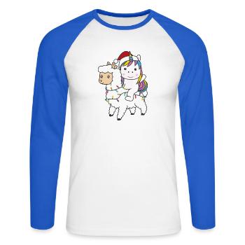 Einhorn Lama Weihnachten Schnee Winter Tiere - Unisex Baseballshirt langarm - Weiß/Royalblau - Vorne - Nik (191cm)