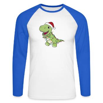 Dinosaurier Weihnachten Schnee Winter T-Rex Dino - Unisex Baseballshirt langarm - Weiß/Royalblau - Vorne - Nik (191cm)