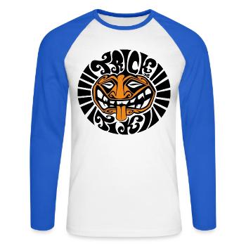 Trick or Tiki Halloween Kürbis Comic Gesicht Zunge - Unisex Baseballshirt langarm - Weiß/Royalblau - Vorne - Nik (191cm)