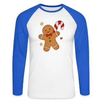 Süßer Lebkuchenmann mit Zuckerstange - Unisex Baseballshirt langarm - Weiß/Royalblau - Vorne - Nik (191cm)
