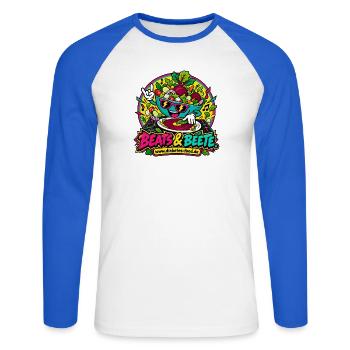 Beats & Beete: Gemüse-Rhythmus - Unisex Baseballshirt langarm - Weiß/Royalblau - Vorne - Nik (191cm)