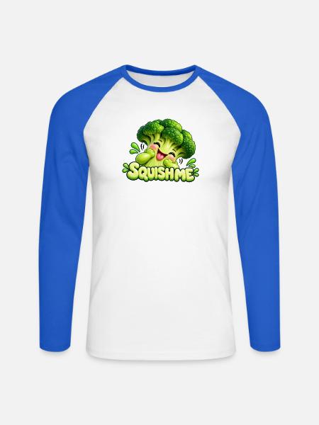 Squishme Brokkoli Cartoon - Unisex Baseballshirt langarm - Weiß/Royalblau
