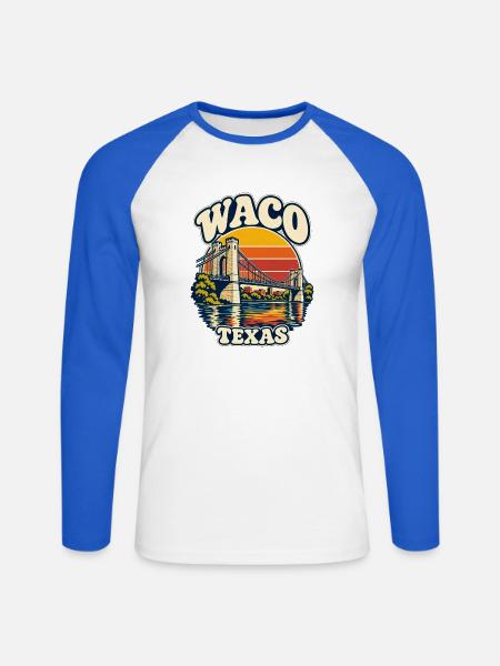 Waco Texas Sunset Bridge Retro - Unisex Baseballshirt langarm - Weiß/Royalblau