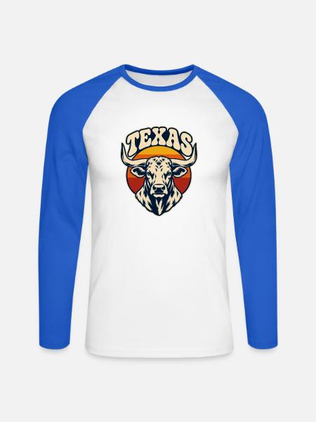 Texas Horns Retro Sunset - Unisex Baseballshirt langarm - Weiß/Royalblau