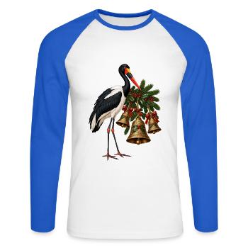 Sattelstorch an festlichen Weihnachtsglocken - Unisex Baseballshirt langarm - Weiß/Royalblau - Vorne - Nik (191cm)