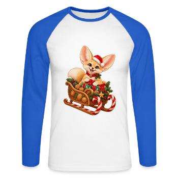 Fennek mit weihnachtlichem Nussschlitten - Unisex Baseballshirt langarm - Weiß/Royalblau - Vorne - Nik (191cm)