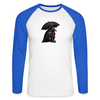 FCK NZS Krähe mit Regenschirm - Rabe gegen Rechts - Unisex Baseballshirt langarm - Weiß/Royalblau - Vorne - Nik (191cm)