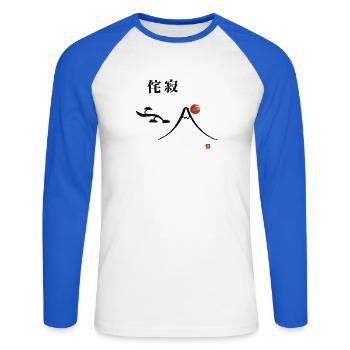 Fuji Berglandschaft mit rotem Sonnenkreis - Unisex Baseballshirt langarm - Weiß/Royalblau - Vorne - Nik (191cm)