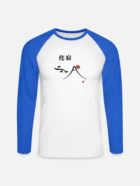 Fuji Berglandschaft mit rotem Sonnenkreis - Unisex Baseballshirt langarm - Weiß/Royalblau