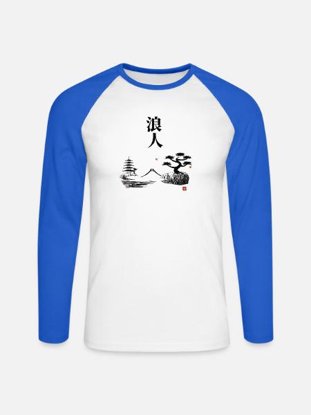 Ronin Zen Landschaft - Unisex Baseballshirt langarm - Weiß/Royalblau