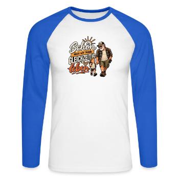 Schön, dass wir beide gleichzeitig leben – Opa - Unisex Baseballshirt langarm - Weiß/Royalblau - Vorne - Nik (191cm)