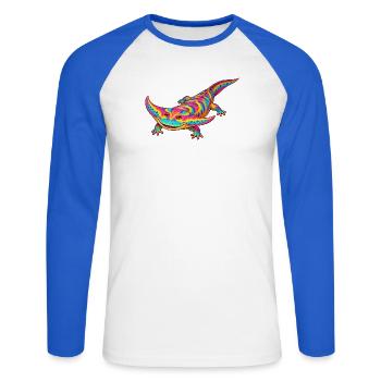 Regenbogen Diplocaulus Strahlen - Unisex Baseballshirt langarm - Weiß/Royalblau - Vorne - Nik (191cm)