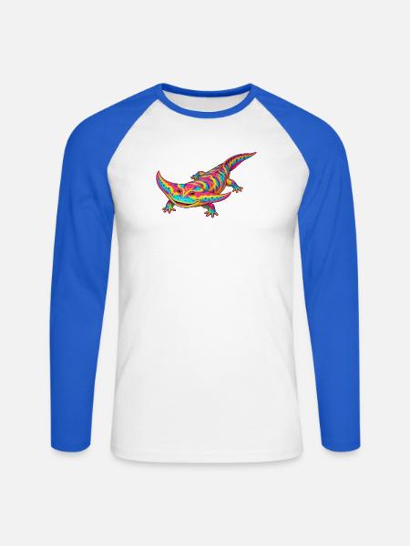 Regenbogen Diplocaulus Strahlen - Unisex Baseballshirt langarm - Weiß/Royalblau