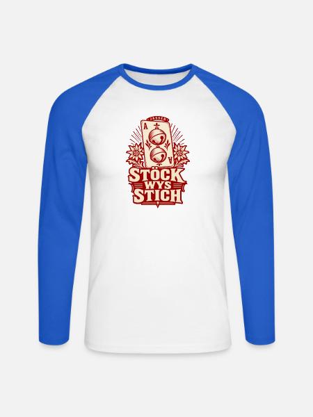 Stöck Wys Stich – Schellen-Ass Retro - Unisex Baseballshirt langarm - Weiß/Royalblau