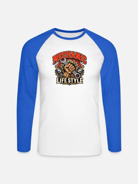 Lebensstil als Mechaniker - Unisex Baseballshirt langarm - Weiß/Royalblau