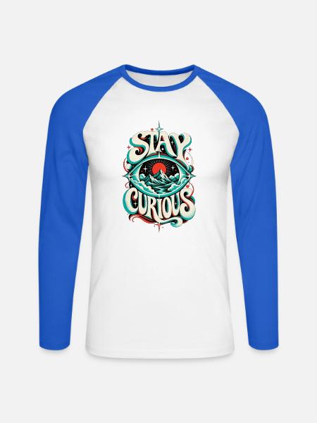 Bleib Neugierig: Psychedelische Berge - Unisex Baseballshirt langarm - Weiß/Royalblau