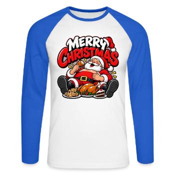 Merry Christmas – Lustiger Weihnachtsmann mit Fest - Unisex Baseballshirt langarm - Weiß/Royalblau - Vorne - Nik (191cm)