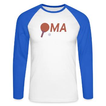 Oma mit Tischtennis – Rot - Unisex Baseballshirt langarm - Weiß/Royalblau - Vorne - Nik (191cm)