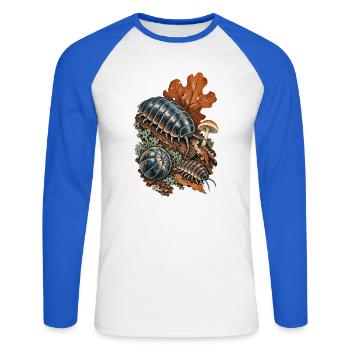 Asselwald – kleine Welt im Moos - Unisex Baseballshirt langarm - Weiß/Royalblau - Vorne - Nik (191cm)