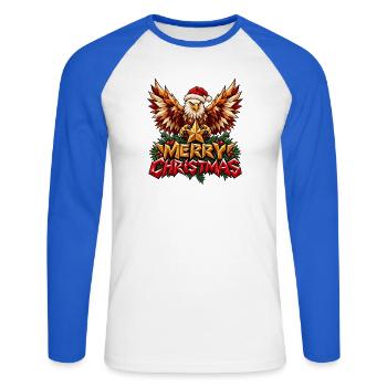 Merry Christmas Adler Weihnachten Low Poly Shirt - Unisex Baseballshirt langarm - Weiß/Royalblau - Vorne - Nik (191cm)