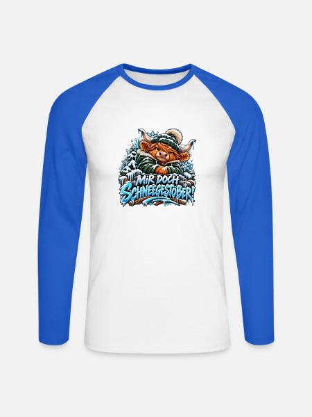 Der grummelige Highland - Unisex Baseballshirt langarm - Weiß/Royalblau