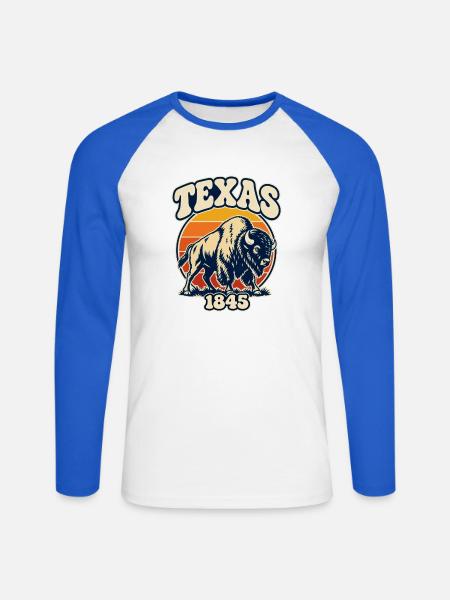Texas Bison Sunset 1845 - Unisex Baseballshirt langarm - Weiß/Royalblau