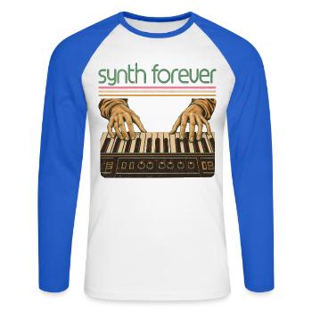 Synthesizer Hände Retro Keyboard Musiker - Unisex Baseballshirt langarm - Weiß/Royalblau - Vorne - Nik (191cm)