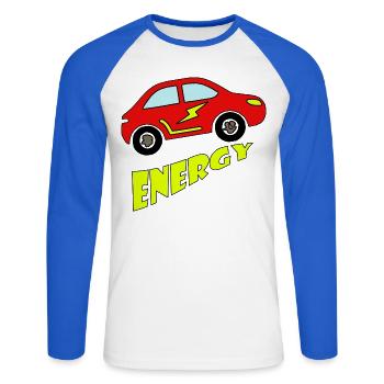 Elektroauto grüne Energie Umweltschutz Statement - Unisex Baseballshirt langarm - Weiß/Royalblau - Vorne - Nik (191cm)