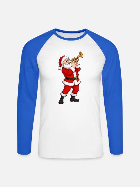 Santa Trompete im Weihnachtsglanz - Unisex Baseballshirt langarm - Weiß/Royalblau