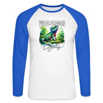 Wasserdrache Girl Lizard Water Dragon - Unisex Baseballshirt langarm - Weiß/Royalblau - Vorne - Nik (191cm)