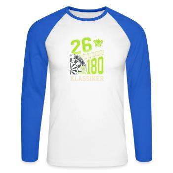 Dart 26 Statt 180 Echter Klassiker Spruch - Unisex Baseballshirt langarm - Weiß/Royalblau - Vorne - Nik (191cm)