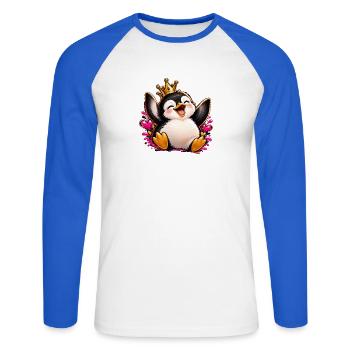 Königspinguin Jubelherz - Unisex Baseballshirt langarm - Weiß/Royalblau - Vorne - Nik (191cm)