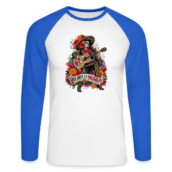 Día Muertos Gitarrenmusik Portrait - Unisex Baseballshirt langarm - Weiß/Royalblau - Vorne - Nik (191cm)