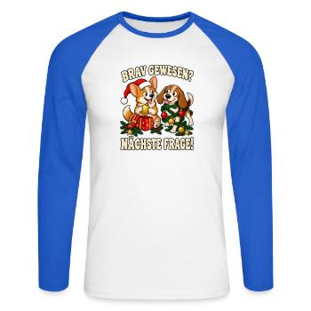 Hundeliebhaber Geschenkidee Weihnachten  - Unisex Baseballshirt langarm - Weiß/Royalblau - Vorne - Nik (191cm)