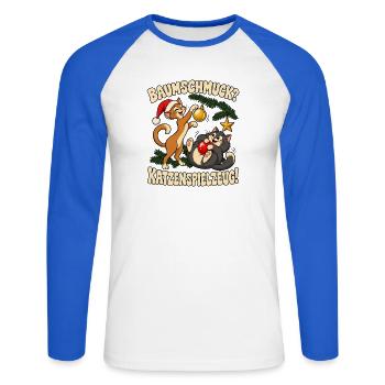 Katzenliebhaber Geschenkidee Weihnachten Katze - Unisex Baseballshirt langarm - Weiß/Royalblau - Vorne - Nik (191cm)