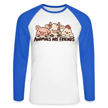 Animals Are Friends Farm Animals - Unisex Baseballshirt langarm - Weiß/Royalblau - Vorne - Nik (191cm)