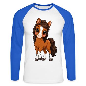 Kawaii Hannoveraner – Süßes Sportpferd - Unisex Baseballshirt langarm - Weiß/Royalblau - Vorne - Nik (191cm)