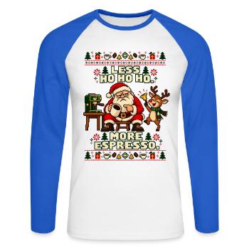 Weihnachten Espresso Kaffee Santa - Unisex Baseballshirt langarm - Weiß/Royalblau - Vorne - Nik (191cm)