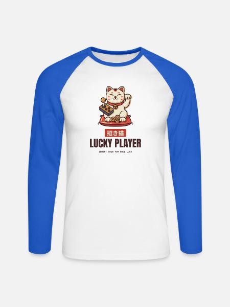 Glücksspieler Maneki Neko Arcade-Joystick-Gamer - Unisex Baseballshirt langarm - Weiß/Royalblau