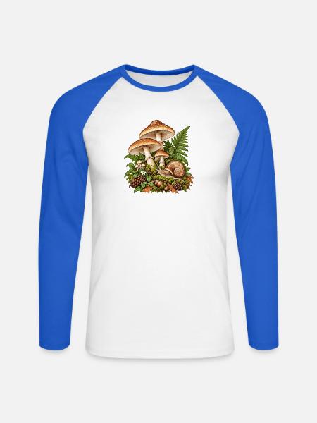 Waldpilze und Blattwerk - Unisex Baseballshirt langarm - Weiß/Royalblau