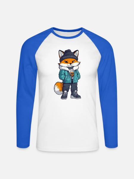 Fuchs mit Winterjacke und Mütze - Unisex Baseballshirt langarm - Weiß/Royalblau