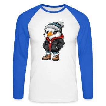 Adler mit Winterjacke und Mütze - Unisex Baseballshirt langarm - Weiß/Royalblau - Vorne - Nik (191cm)