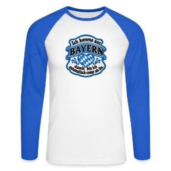Bayern_Herz_Wappen - Unisex Baseballshirt langarm - Weiß/Royalblau - Vorne - Nik (191cm)