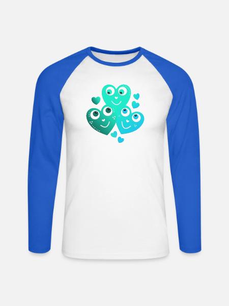 fröhliche türkisblaue Herzen lächelnde Herzen  - Unisex Baseballshirt langarm - Weiß/Royalblau