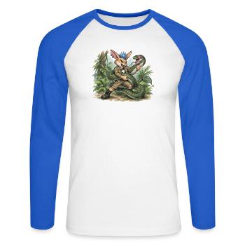 Bunny Punk Junglejäger Hase mit Dämonschlange - Unisex Baseballshirt langarm - Weiß/Royalblau - Vorne - Nik (191cm)