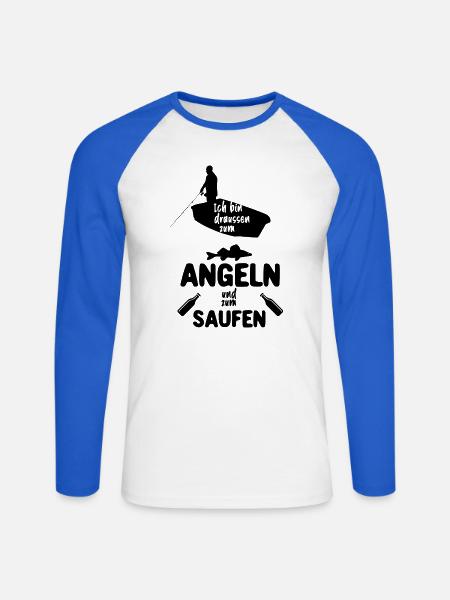 Angeln und Saufen - Unisex Baseballshirt langarm - Weiß/Royalblau